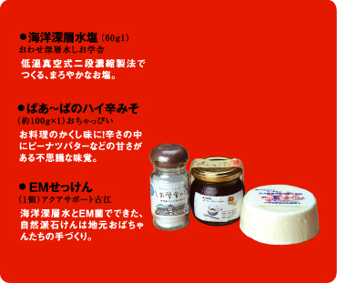 海洋深層水塩 / ばあ~ばのハイ辛みそ / EMせっけん